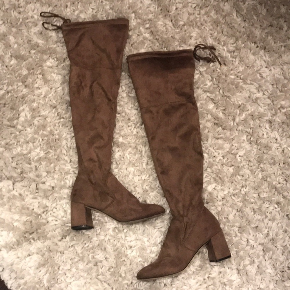 Taupe thigh high boots